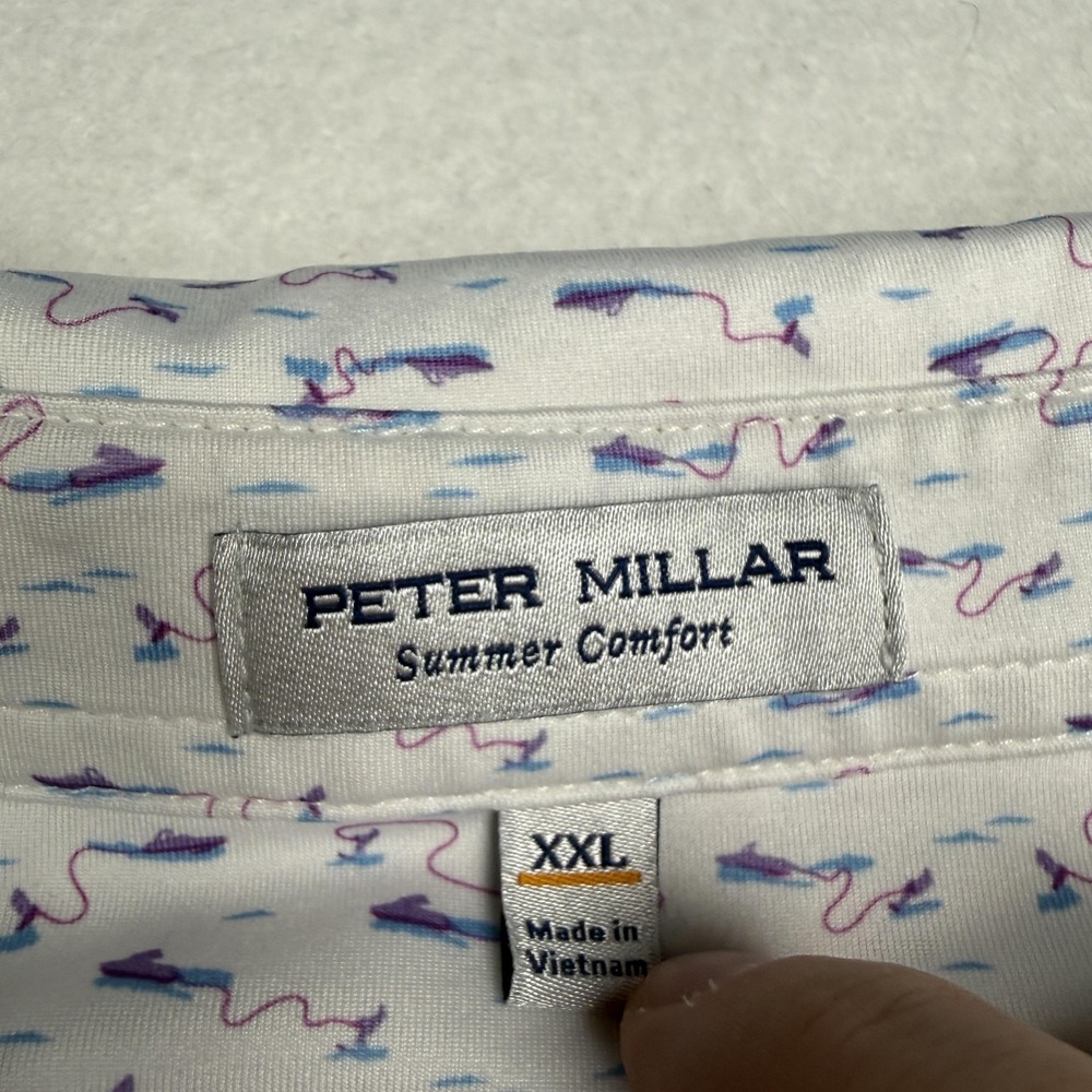 Peter Millar Polo Mens 2XL White Print Summer Comfort Golf Oak Tree National - Picture 2 of 8